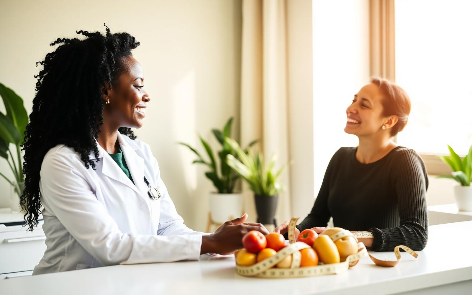 Nutricionista a atender uma cliente na Clínica Saúde e Vida Longa